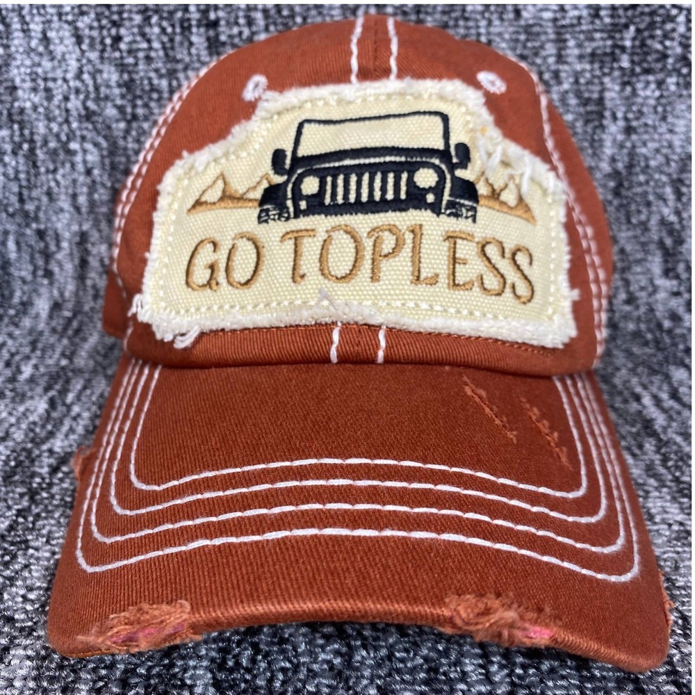 Jeep Hat Republic Go Topless Offroad Distressed Patch Hat Cap Rust Orange
